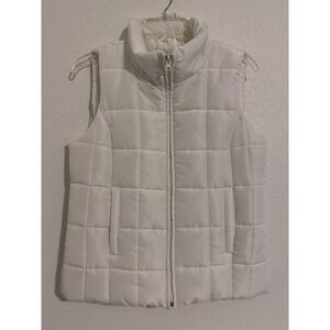NY Collection Womens Quilted Puffer Vest Full Zip Stand Collar White Size Small
